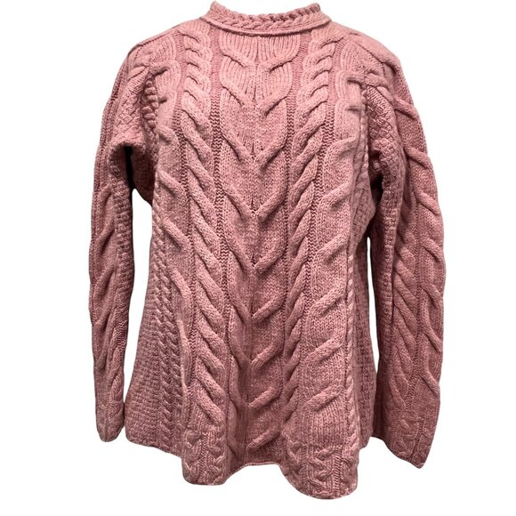 Carraig Donn Irish Wool Cable Knit Sweater, Pink XXL - Picture 11 of 11